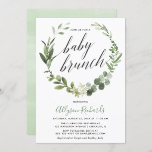 Baby brunch gender neutral eucalyptus invitation