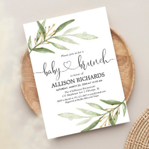 Baby brunch gender neutral greenery baby shower invitation