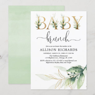 Baby brunch greenery gender neutral baby shower invitation