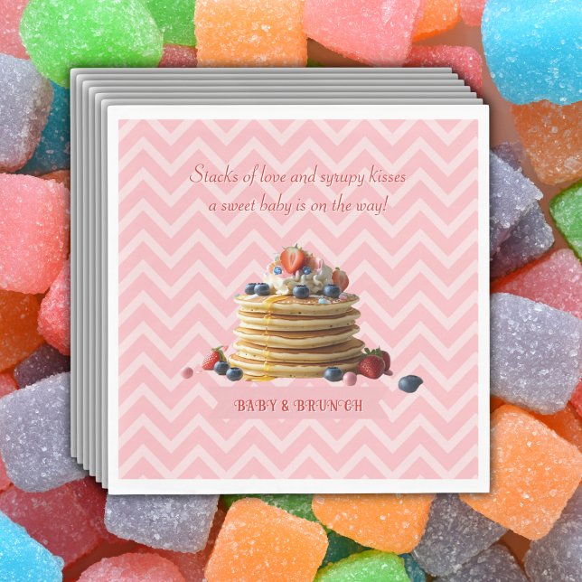 Baby & Brunch Pink Strawberry Pancakes Baby Shower Napkin (Creator Uploaded)