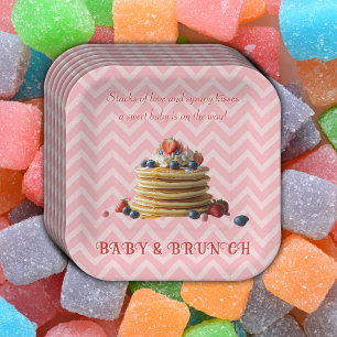 Baby & Brunch Pink Strawberry Pancakes Baby Shower Paper Plate