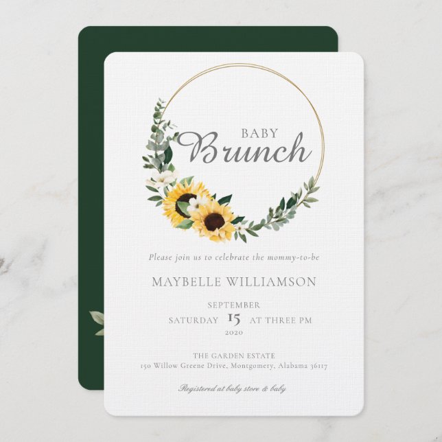 Baby Brunch Watercolor Sunflower Baby Shower Invitation (Front/Back)