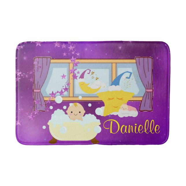 Baby Bubble Bath Purple Moon & Stars Bath Mat (Front)