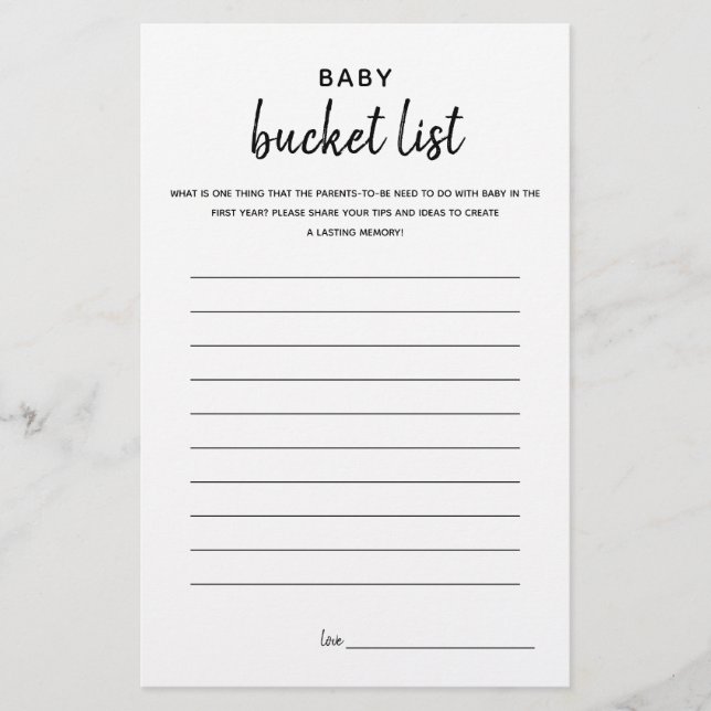 Baby Bucket List Minimalist Baby Shower Game (Front)