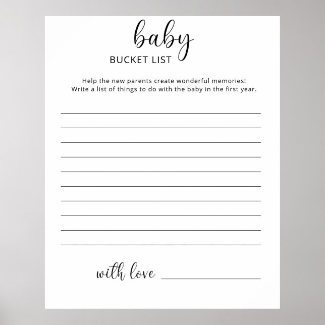 Baby bucket list poster (Front)