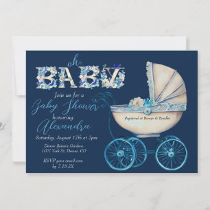 Baby Buggy Boy Baby Shower Invitation