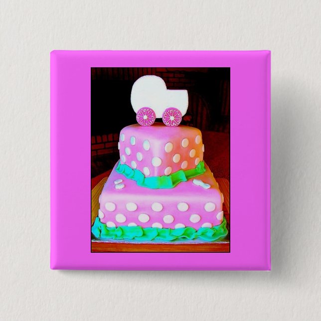 Baby Buggy Cake - Girl 15 Cm Square Badge (Front)