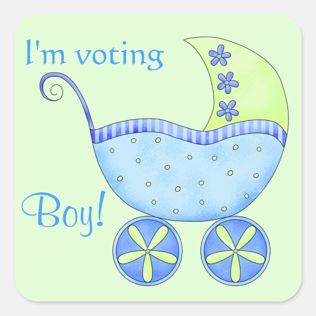 Baby Buggy Voting Boy Gender Reveal Party Square Sticker (Front)