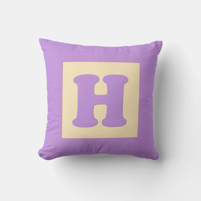 Baby building block throw pIllow letter H (purple) (Front)