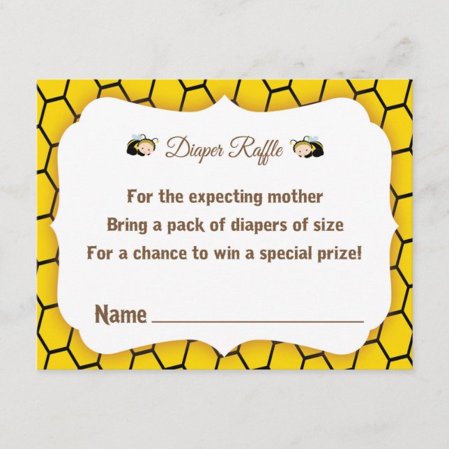 Baby Bumble Bee's Baby Shower Diaper Raffle Ticket Enclosure Card (Front)
