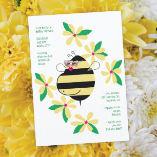 Baby Bump Bee w/Glasses Yellow Floral Baby Shower Invitation