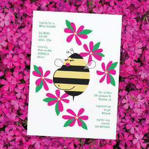 Baby Bump Mum Bee Pink Floral Baby Shower Invitation