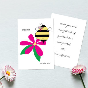 Baby Bump Mum Bee with Glasses Pink Flower Thank You Card