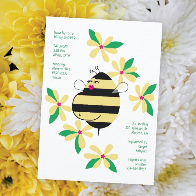 Baby Bump Mum Bee Yellow Floral Baby Shower Invitation (Creator Uploaded)