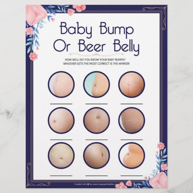 Baby Bump Or Beer Belly [Floral Frame] Custom Letterhead (Front)