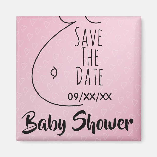 Baby Bump Pink Hearts Baby Shower Save The Date Magnet (Front)