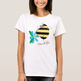 Baby Bump Teal Blue Floral Mum to Bee with Glasses T-Shirt