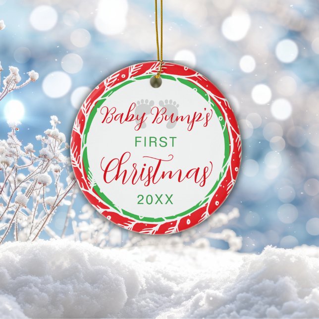 Baby Bump's First Christmas Red Green  Ceramic Ornament (Creator Uploaded)