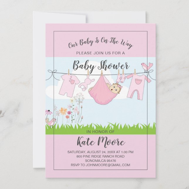 Baby Bundle Baby Shower Pink Modern Script Invitation (Front)