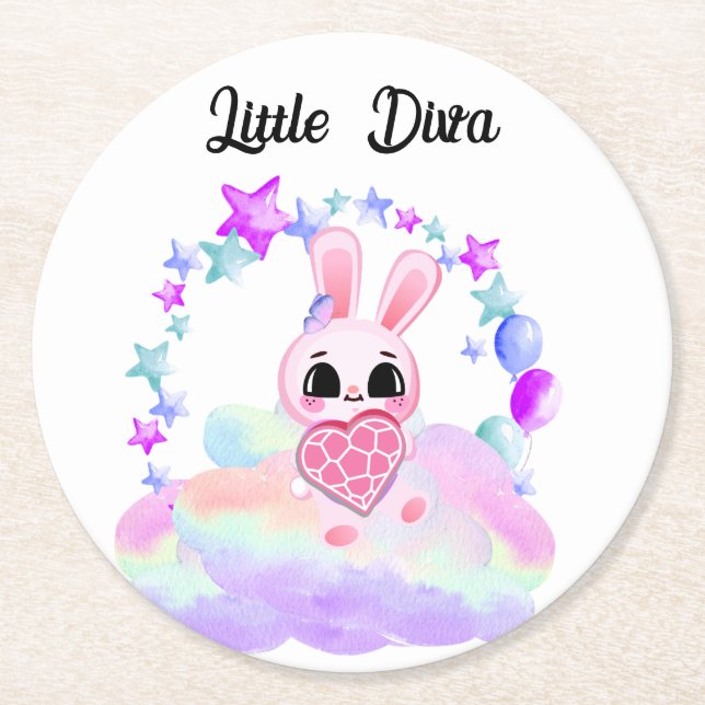 Baby Bunny Aesthetic Round Paper Coaster (Front)