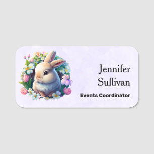 Baby Bunny among Colourful Spring Flowers Name Tag