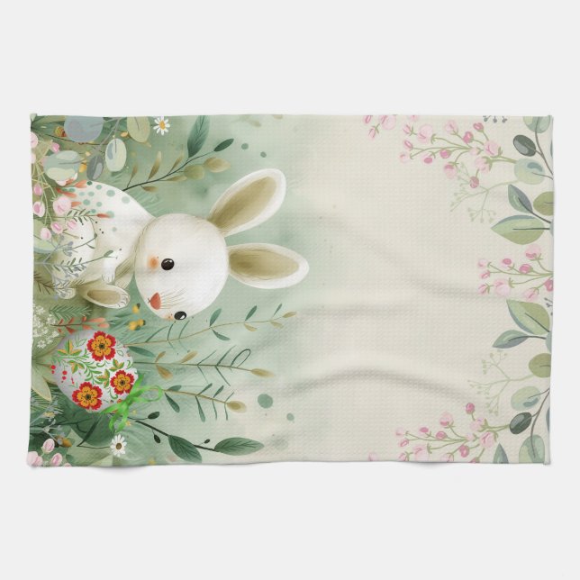 BABY BUNNY AND EASTER EGG TEA TOWEL (Horizontal)