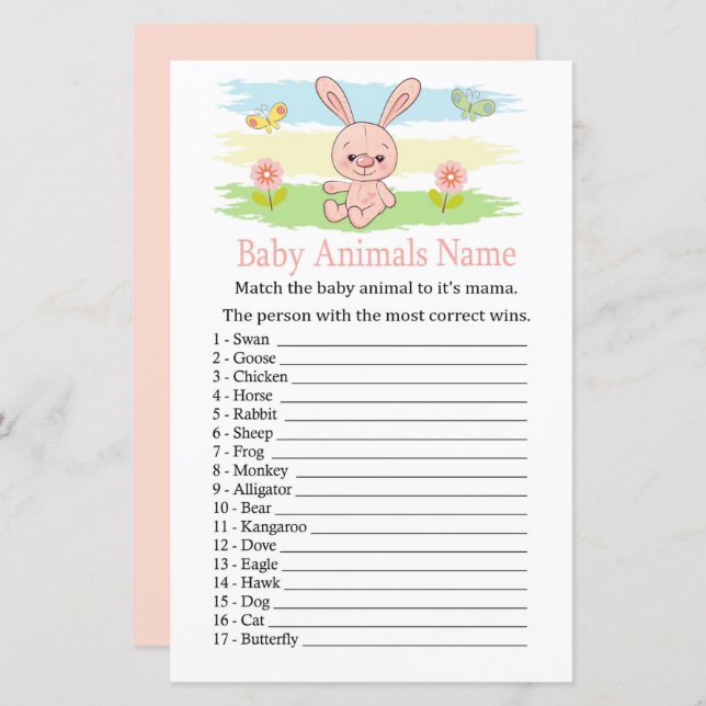 Baby bunny Baby Animals Name Game (Front/Back)