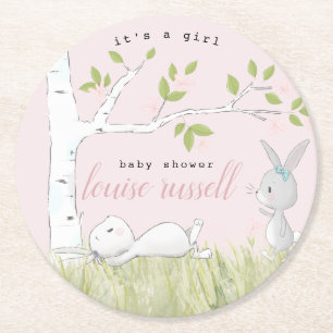baby bunny baby shower round paper coaster
