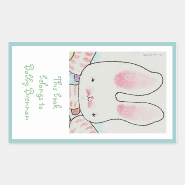 Baby bunny bookplate rectangular sticker (Front)