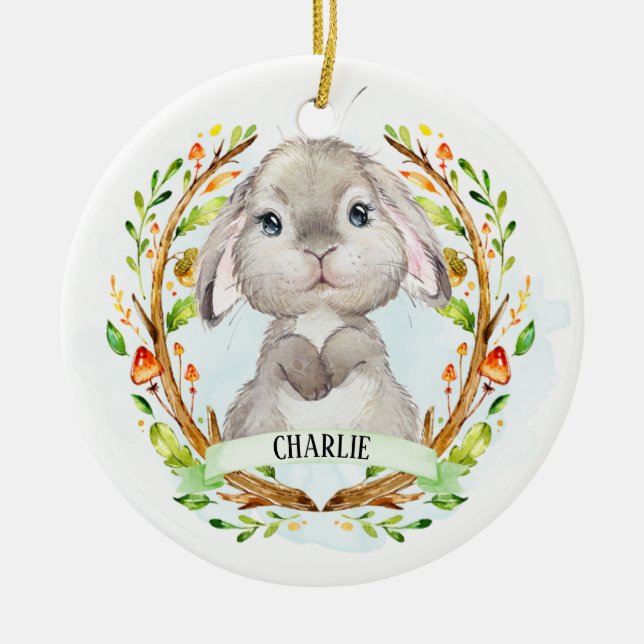 Baby Bunny Cute Ceramic Ornament (Front)