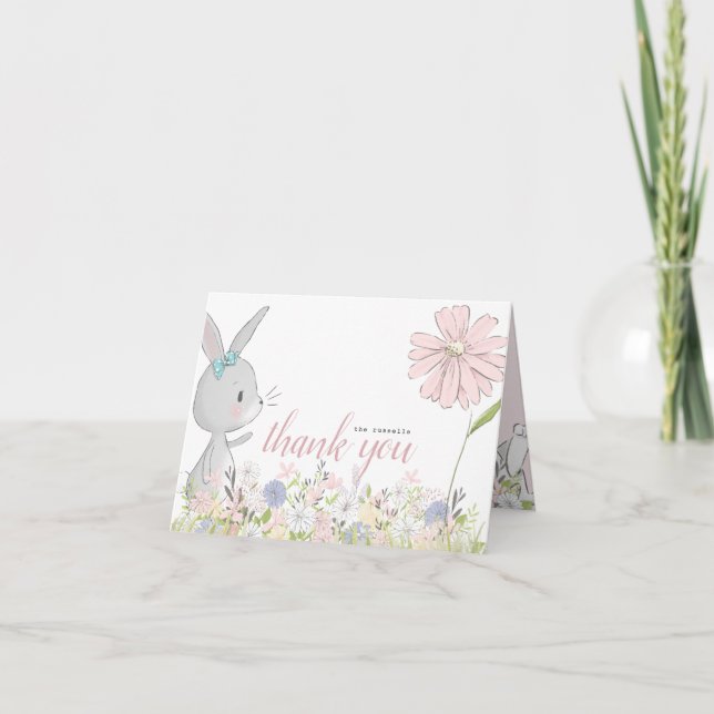 baby bunny floral baby shower thank you card (Front)