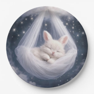 Baby Bunny Hanging from a Tulle Hammock Paper Plate