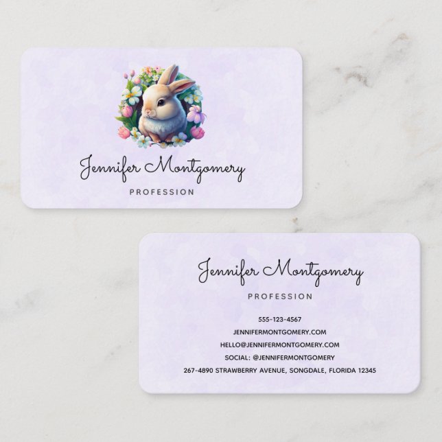 Baby Bunny in Colourful Spring Flowers Business Card (Front/Back)