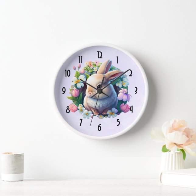 Baby Bunny in Colourful Spring Flowers Clock (Home)