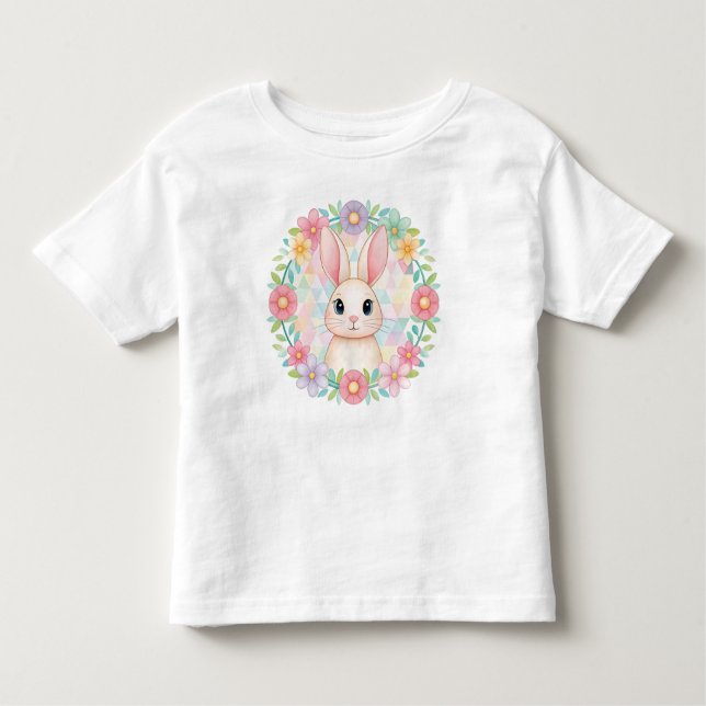 Baby Bunny in Floral Wreath T-Shirt (Front)