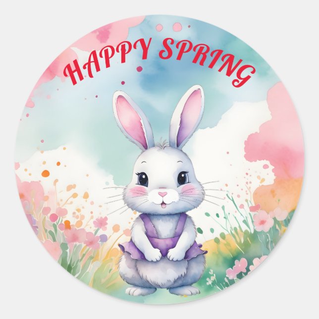 Baby Bunny in Spring  Classic Round Sticker (Front)