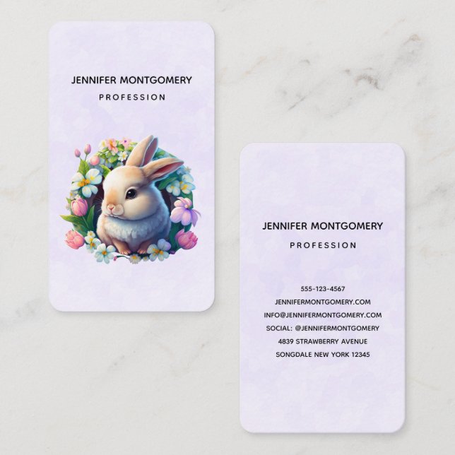 Baby Bunny in Spring Flowers Business Card (Front/Back)