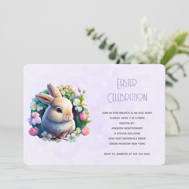 Baby Bunny in Spring Flowers Easter Invitation (Standing Front)