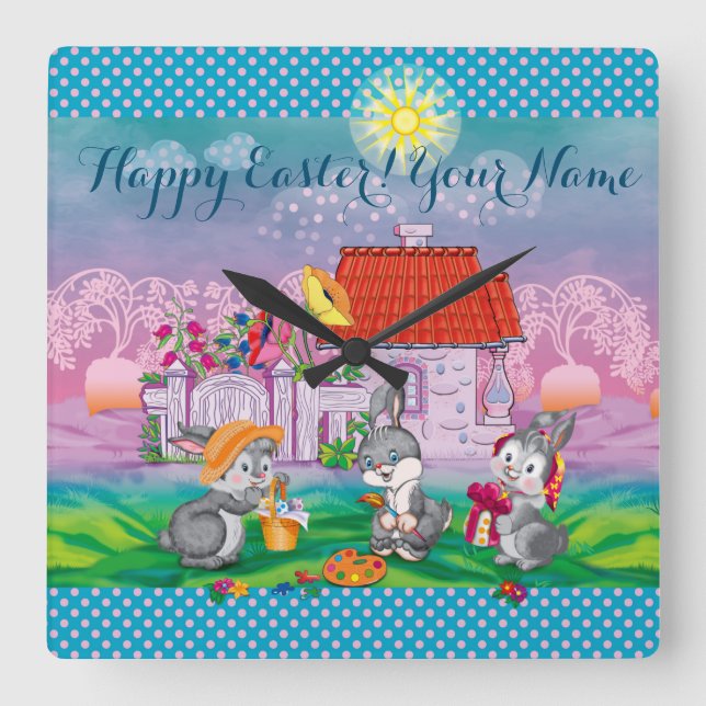 Baby Bunny little Square Wall Clock (Front)