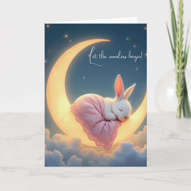 Baby Bunny On a Crescent Moon Card (Front)