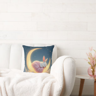 Baby Bunny On a Crescent Moon Cushion