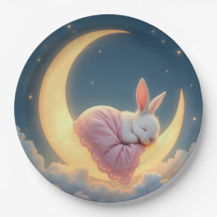 Baby Bunny On a Crescent Moon Paper Plate