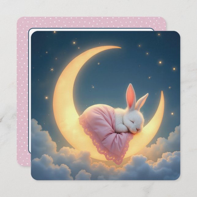 Baby Bunny On Crescent Moon Invitation (Front/Back)