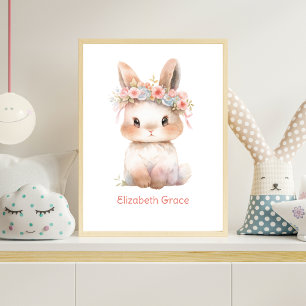 Baby Bunny Pink Floral Monogram Nursery Wall Art