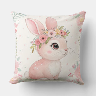 Baby Bunny Princess with Floral Crown – Soft Pink  Cushion