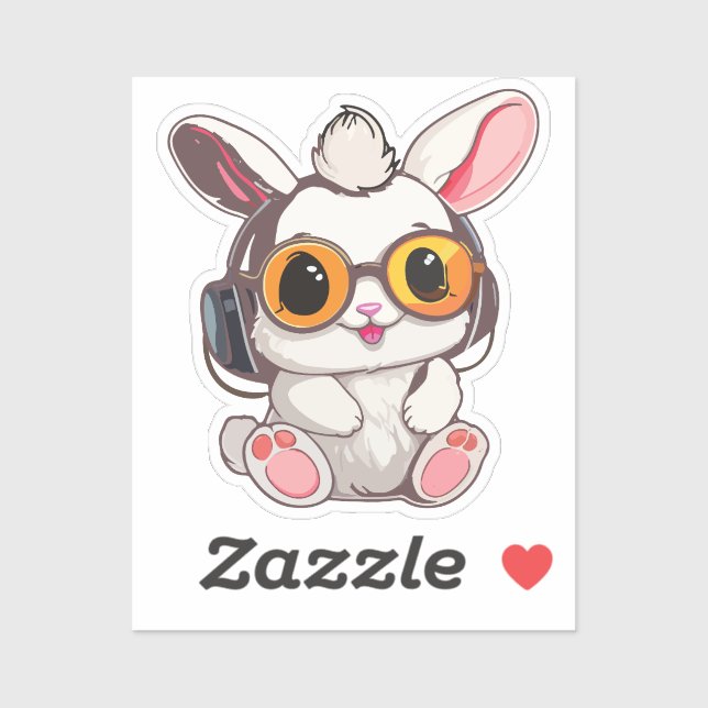 Baby Bunny Sticker with Headphones (Sheet)