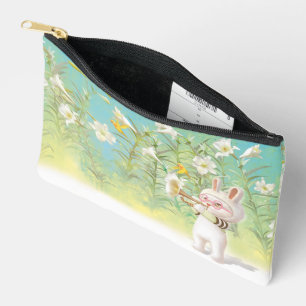 Baby Bunny Trumpet Player with Bird in Lily Garden Accessory Pouch