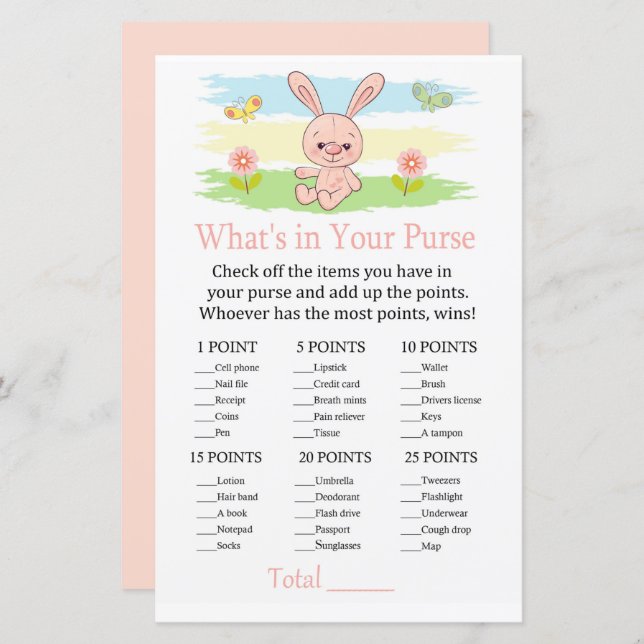 Baby bunny What's in your purse game (Front/Back)