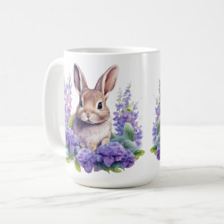 Baby bunny with purple flowers 15 oz coffee mug