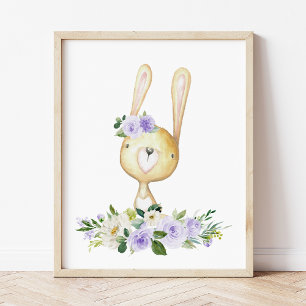 Baby Bunny, Woodland Animals, Boho, Purple Flowers Poster